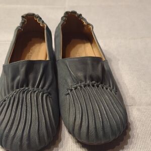 Chocolat Blu Pleated Leather Slip-On Flats in Slate Blue